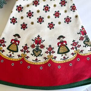 Vintage Kolf Austrian Folk Art Round Cotton Tablecloth 1960s Floral Woman Motif